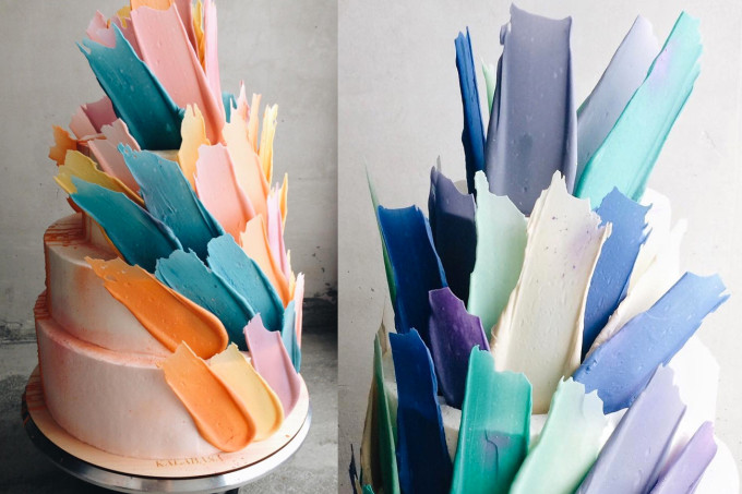 Bolo de casamento com penas de chocolate: sucesso no Insta